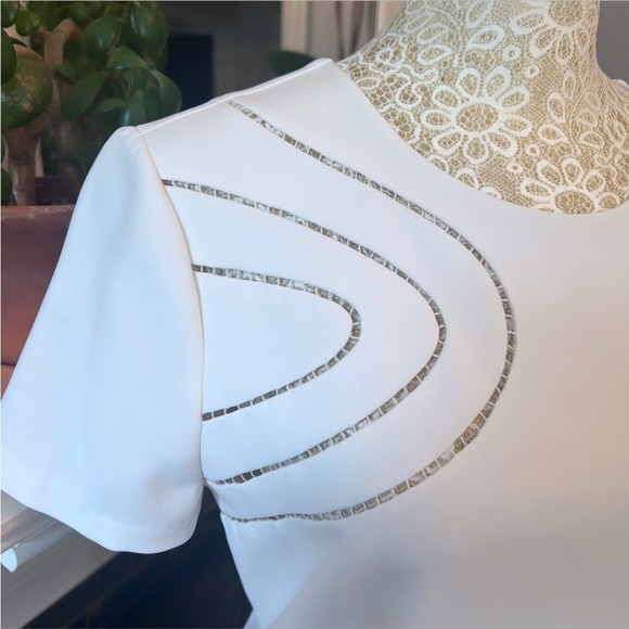 DIANE VON FURSTENBERG White Cecilia Ladder Stitch Short Sleeve Shift Dress Sz 4 - Picture 10 of 16